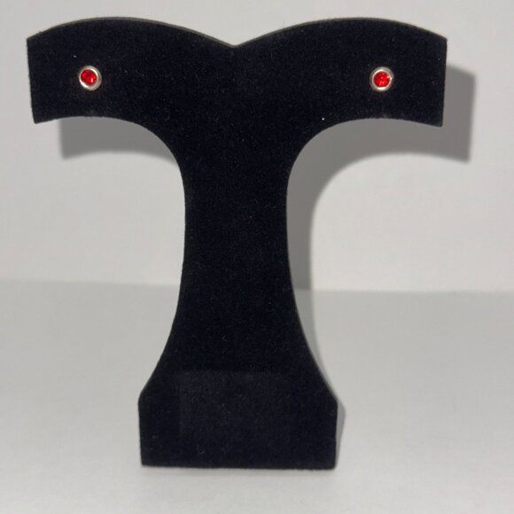 5 Mm Round Ruby Red Cz And Sterling Post Earrings - Picture 2 of 15